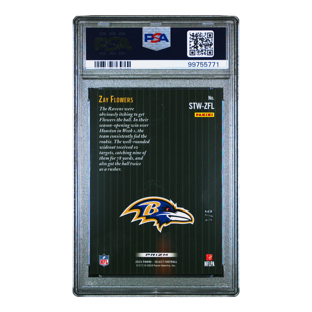 Zay Flowers 2023 Select Score Throwback Green PR 1/5 #STW-ZFL (PSA 10)