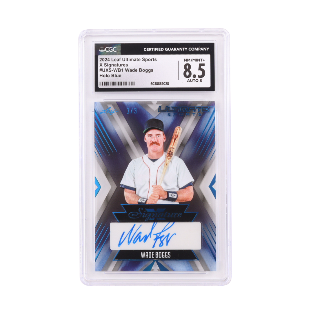 Wade Boggs 2024 Leaf Ultimate Sports X Signature Clear Holo Blue #UXSWB1 #3/3 (CGC 8.5 | Autograph Graded CGC 8)