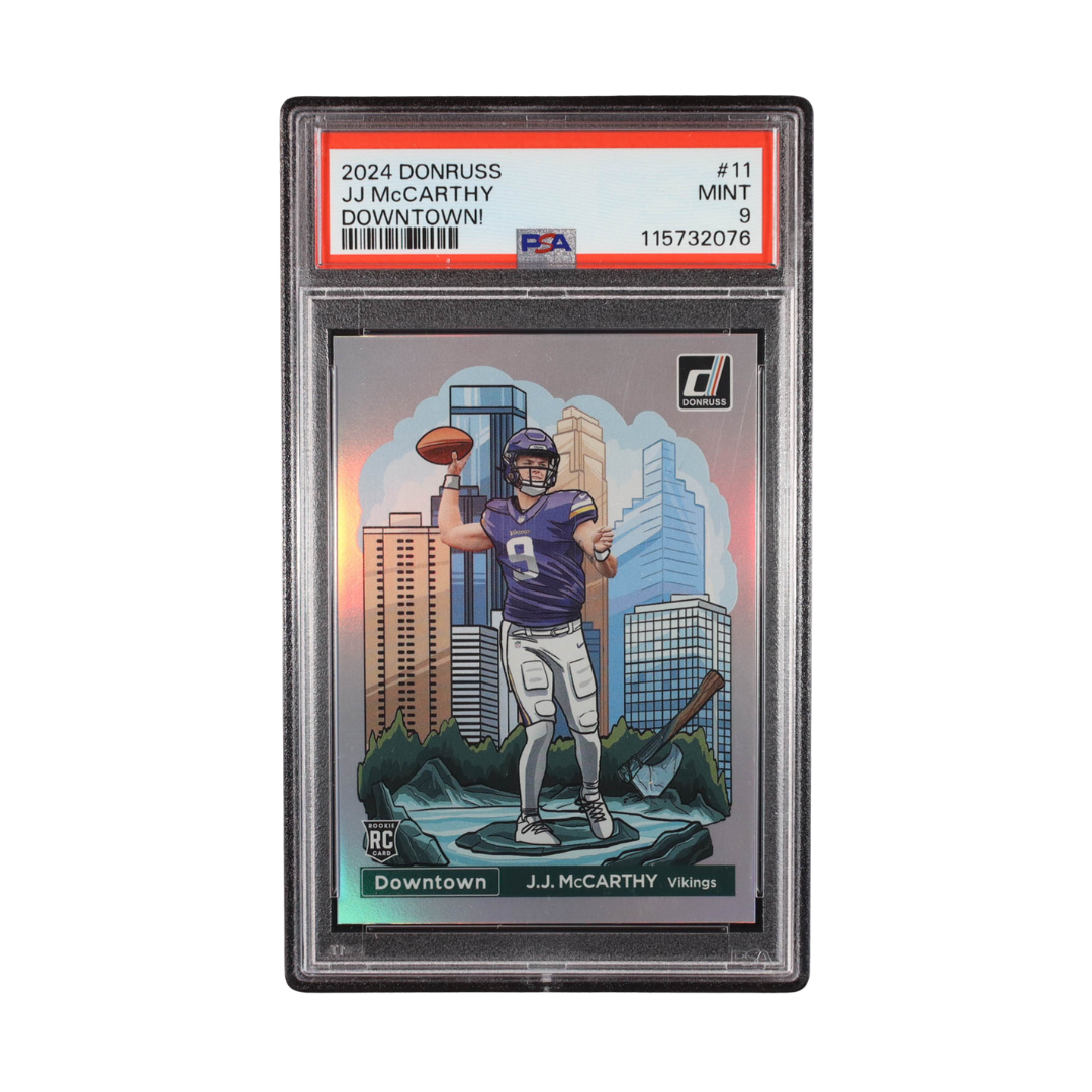JJ McCarthy 2024 Donruss Downtown #11 RC (PSA 9)