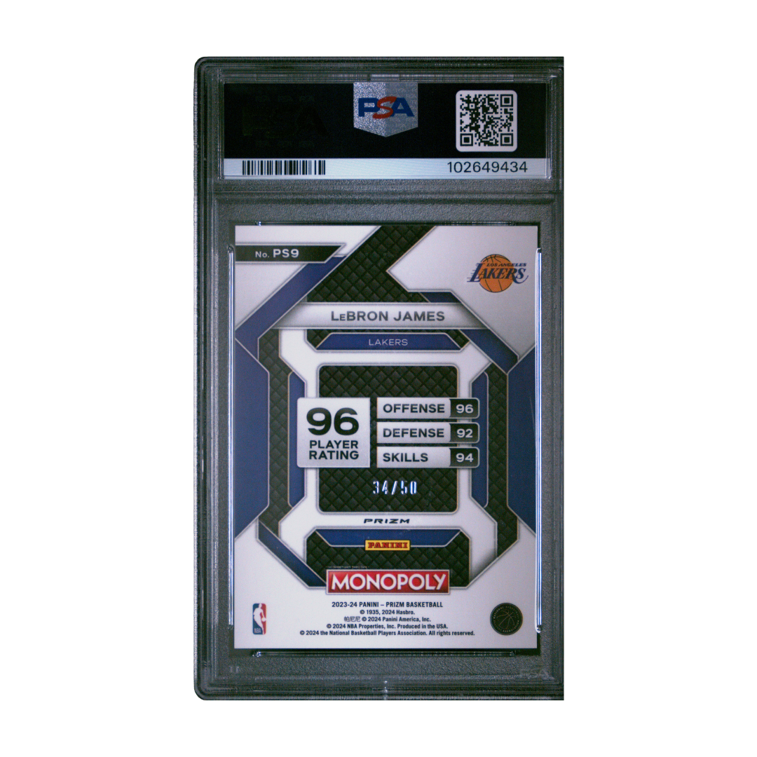 Lebron James 2023 Prizm Monopoly AS-Purple Millionaire Shimmer #PS9 34/50 PSA 9