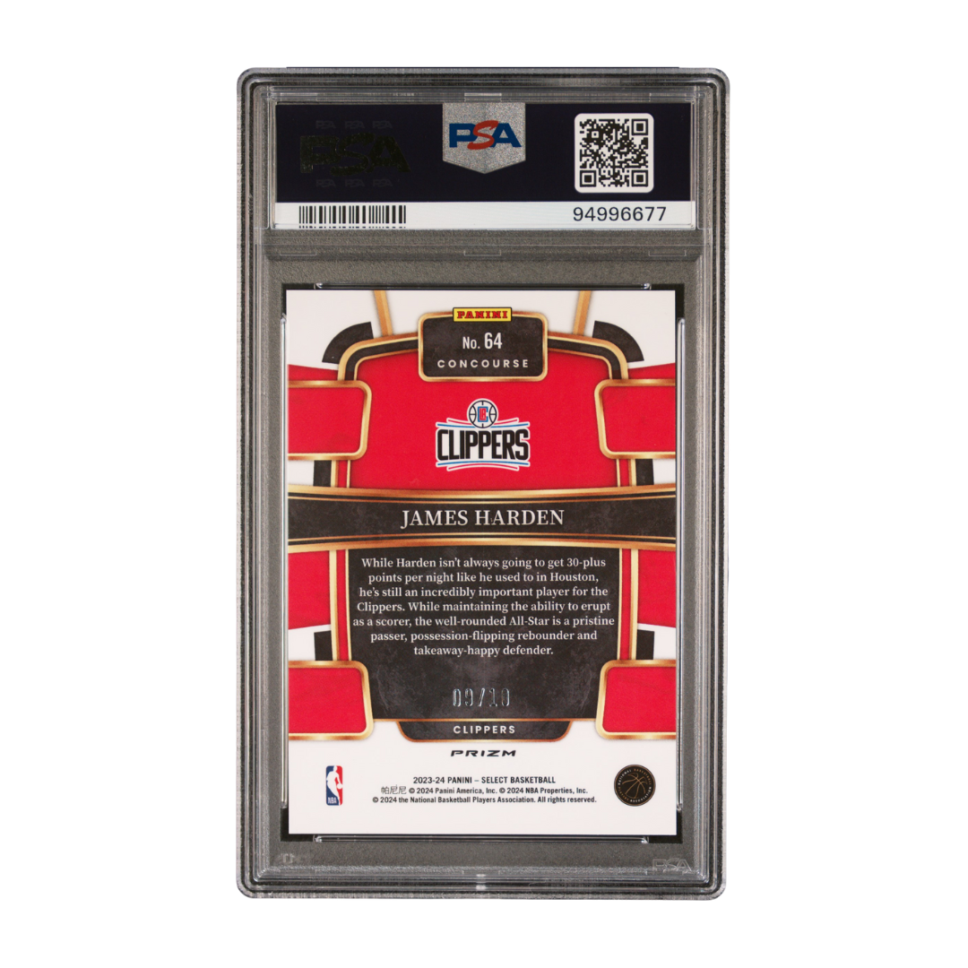 James Harden 2023 Select Gold Tectonic #64 9/10 PSA 10