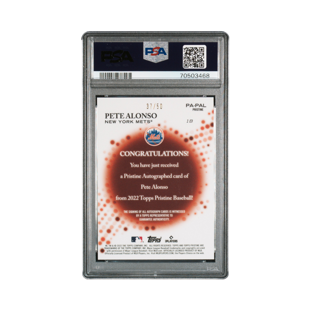 Pete Alonso 2022 Topps Pristine Auto Gold Refractor #PA-PAL 37/50 (PSA 9)