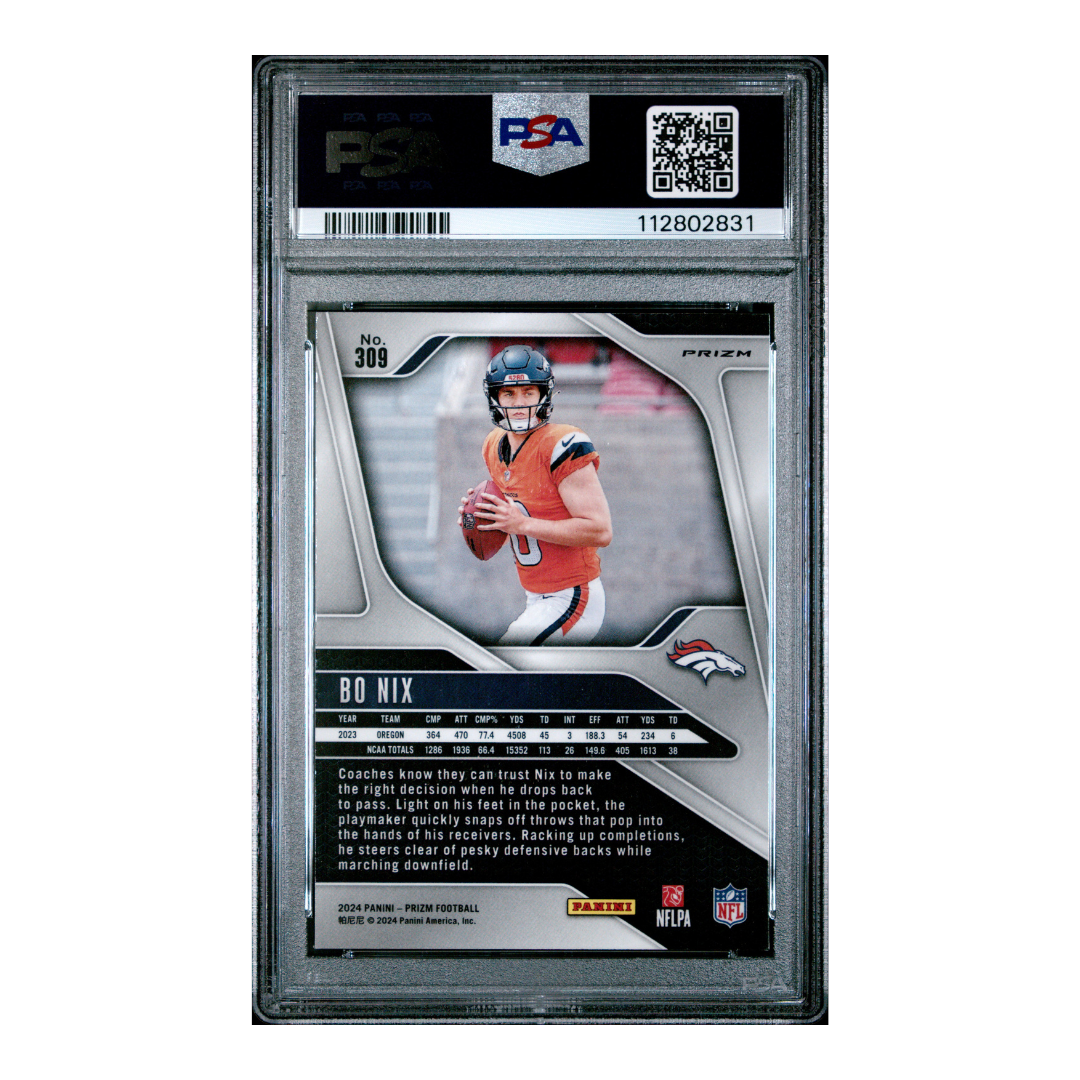 Bo Nix 2024 Prizm Neon Green Pulsar #309 (PSA 9)