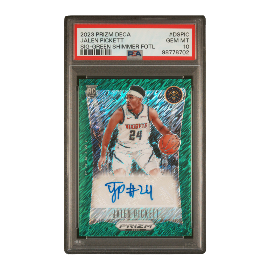 Jalen Pickett 2023 Prizm Deca Signature Green Shimmer FOTL 25/25 #DS-PIC (PSA 10)