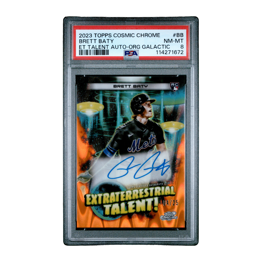 Brett Baty 2023 Topps Cosmic Chrome Extraterrestrial Talent Auto Orange Galactic #ETR-BB 4/25 (PSA 8)