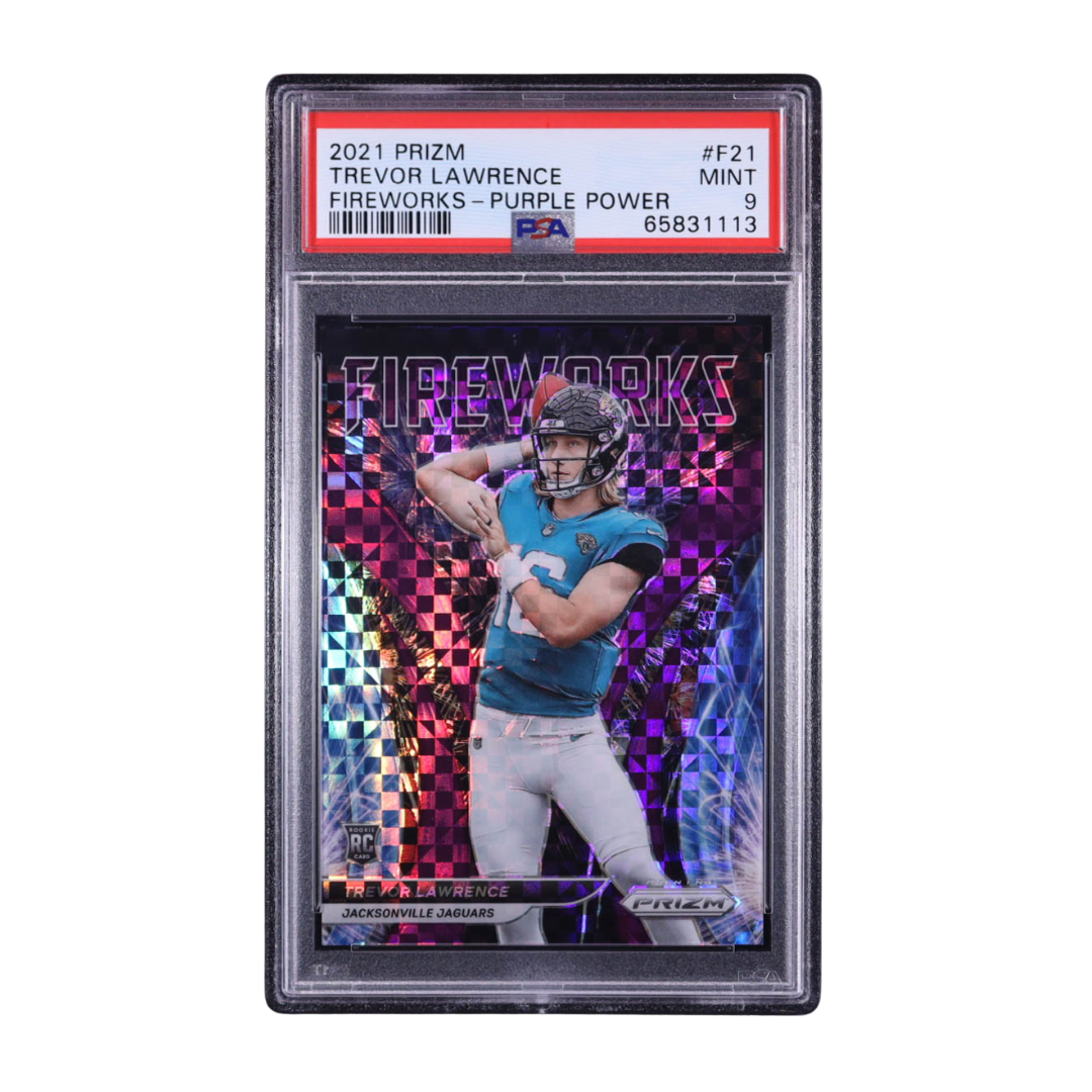 Trevor Lawrence 2021 Prizm Fireworks Purple Power #F-21 31/49 (PSA 9)