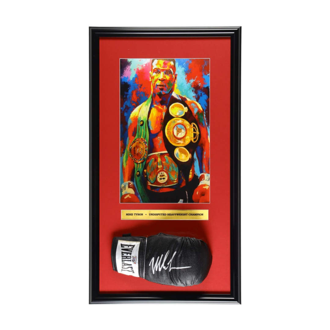 Mike Tyson Signed Custom Framed Everlast Boxing Glove Display with Art Print (Tyson)