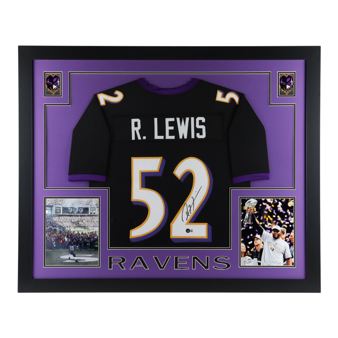 Ray Lewis Signed 35x43 Custom Framed Jersey Display (Beckett Hologram)