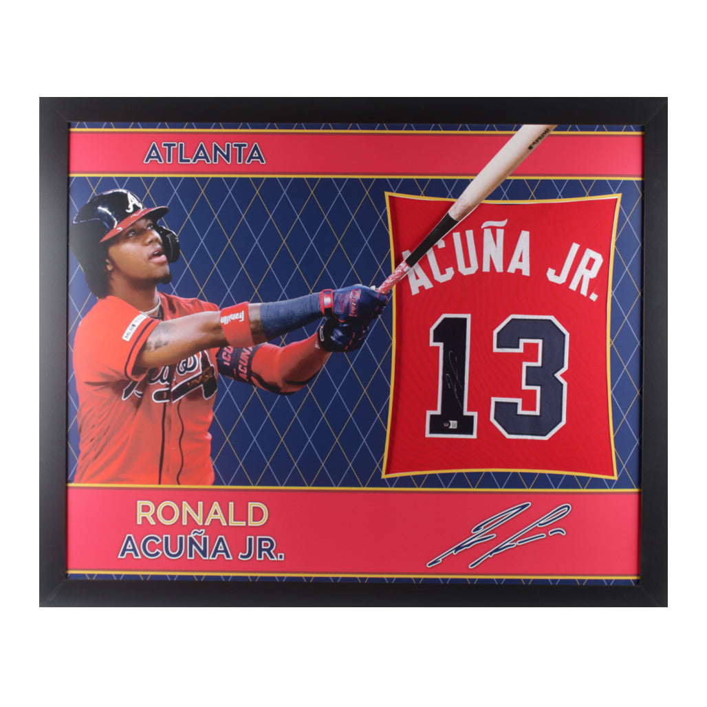 Ronald Acuna Jr. Signed 36x43 Custom Framed Jersey Display (Beckett Hologram)
