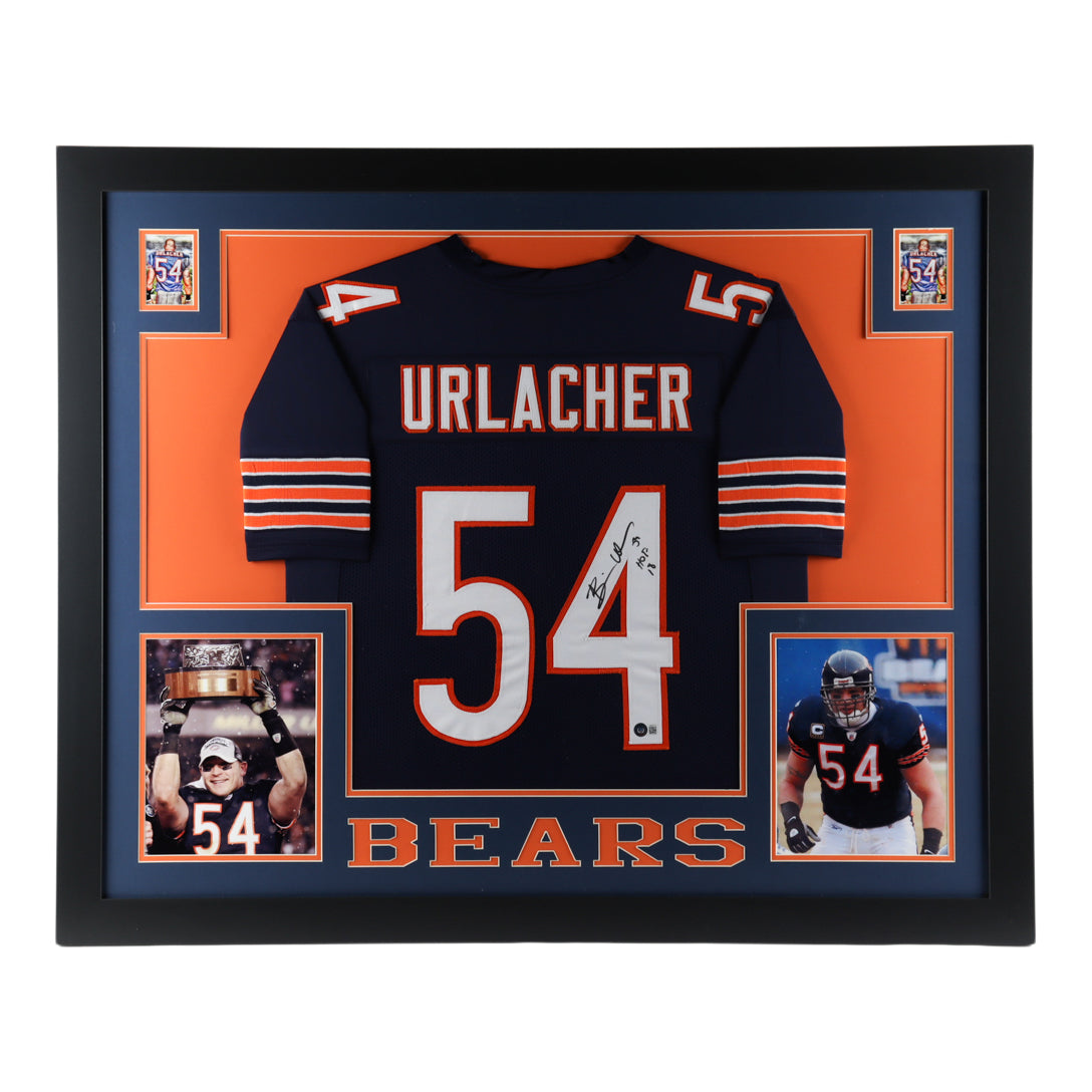 Brian Urlacher Signed 35x43 Custom Framed Jersey Display Inscribed "HOF 18" (Beckett Hologram)