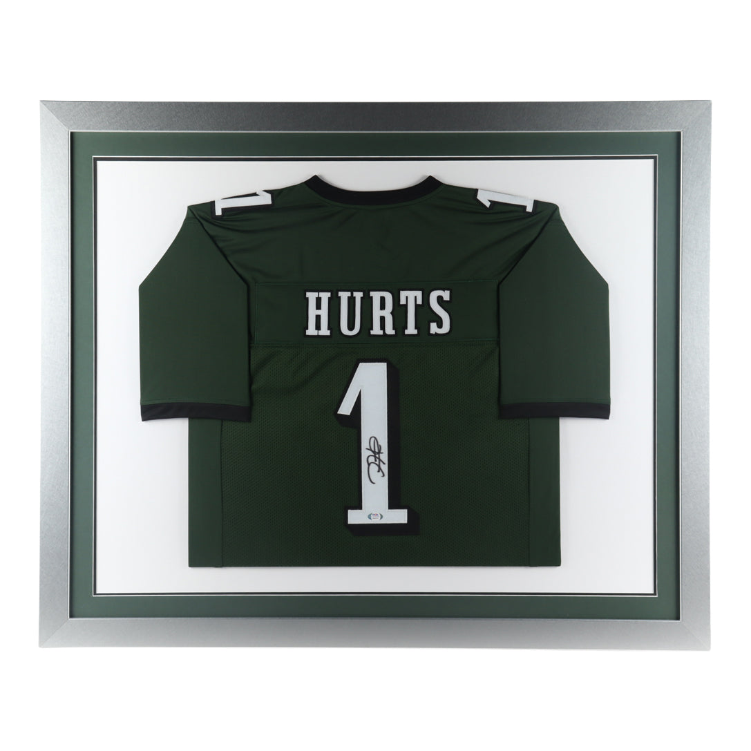 Jalen Hurts Signed 35.5x43.5 Custom Framed Jersey Display (PSA Hologram)