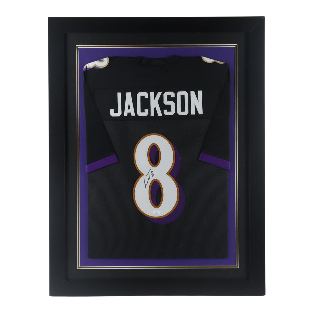 Lamar Jackson Signed 27.5x35.5 Custom Framed Jersey Display (JSA Hologram)