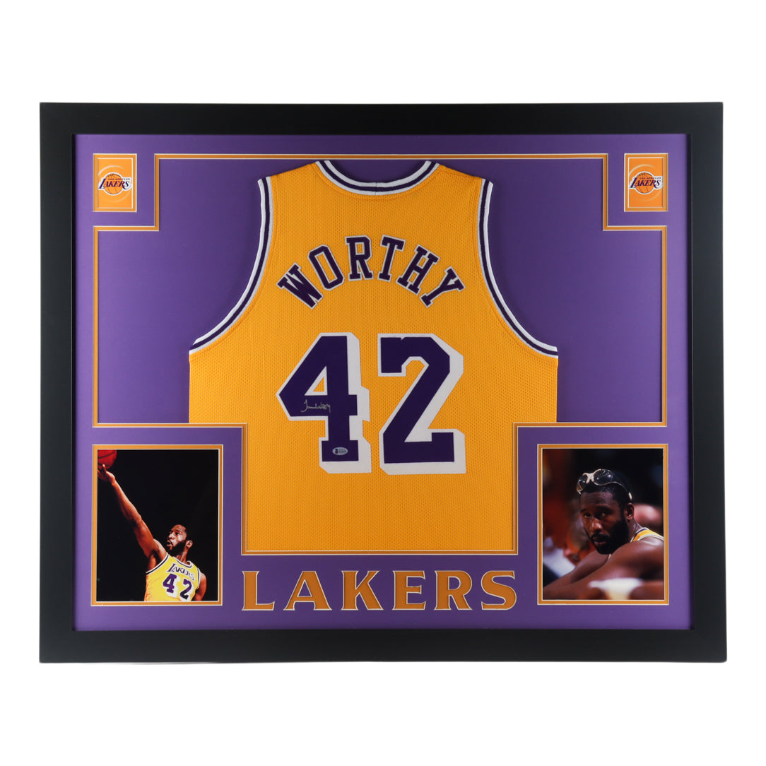 James Worthy Signed 35x43 Custom Framed Jersey Display (Beckett)
