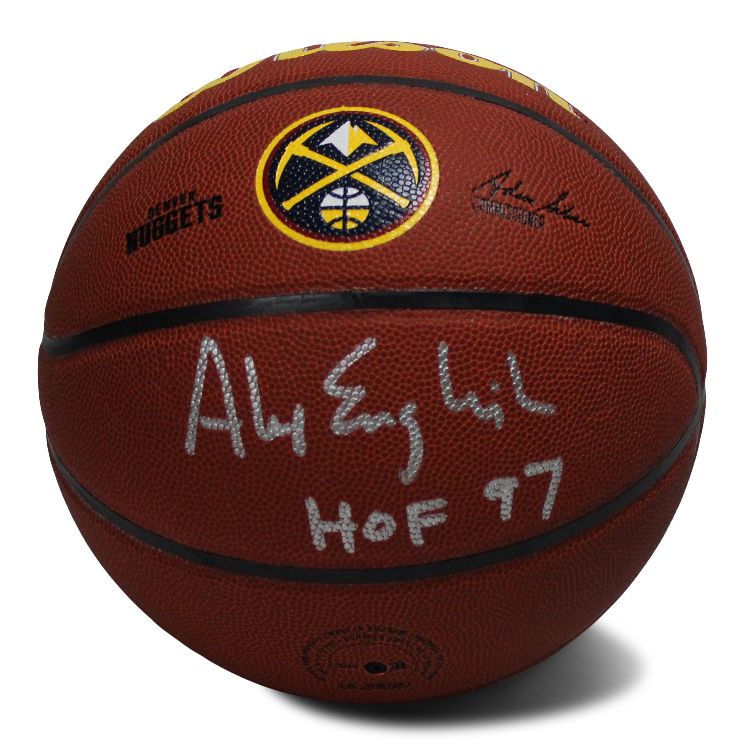 Alex English Signed Nuggets Logo Basketball Inscribed "HOF 97" (Schwartz COA)