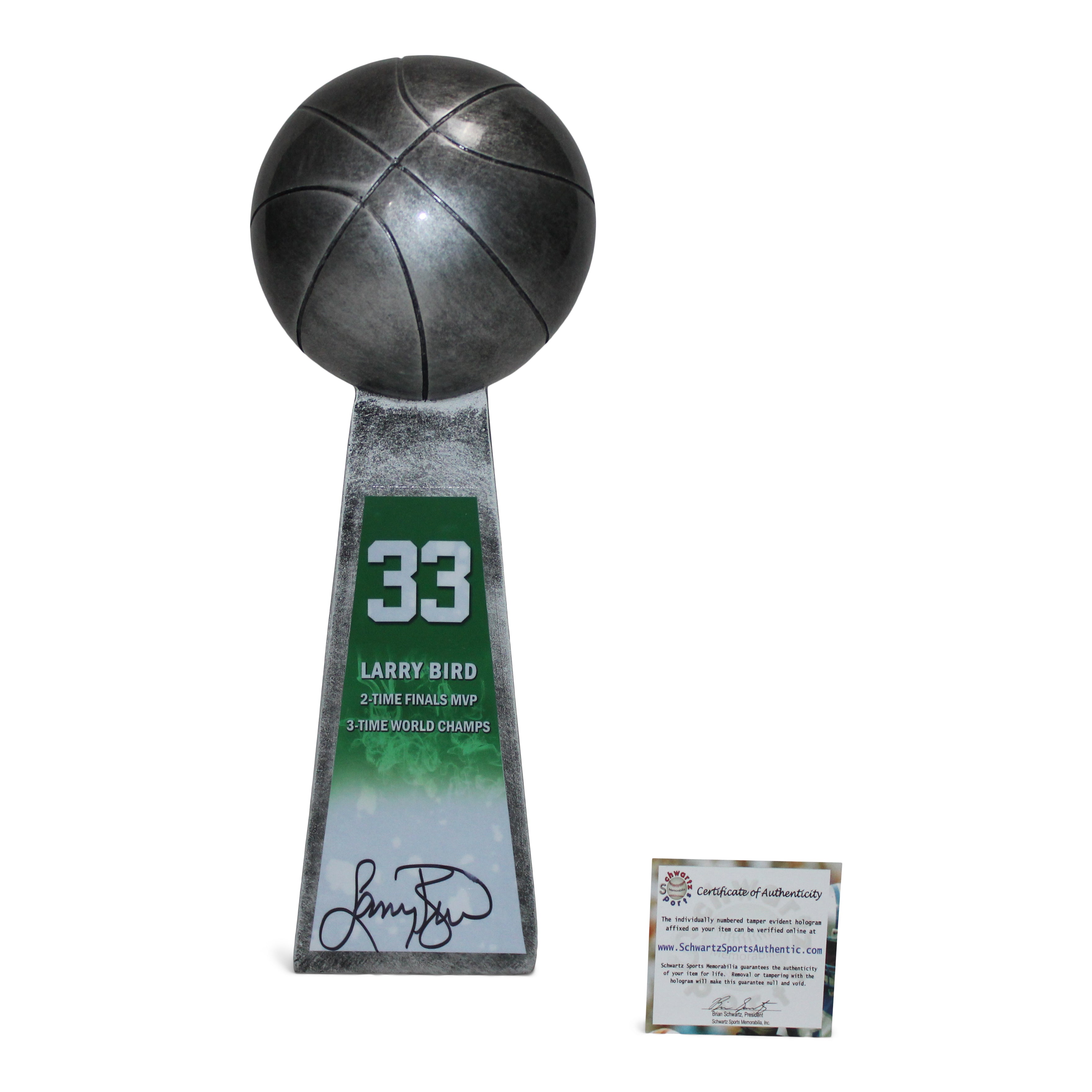 Larry Bird Signed Hall of Fame Championship Basketball Trophy (Schwartz Sports COA & Bird Hologram)