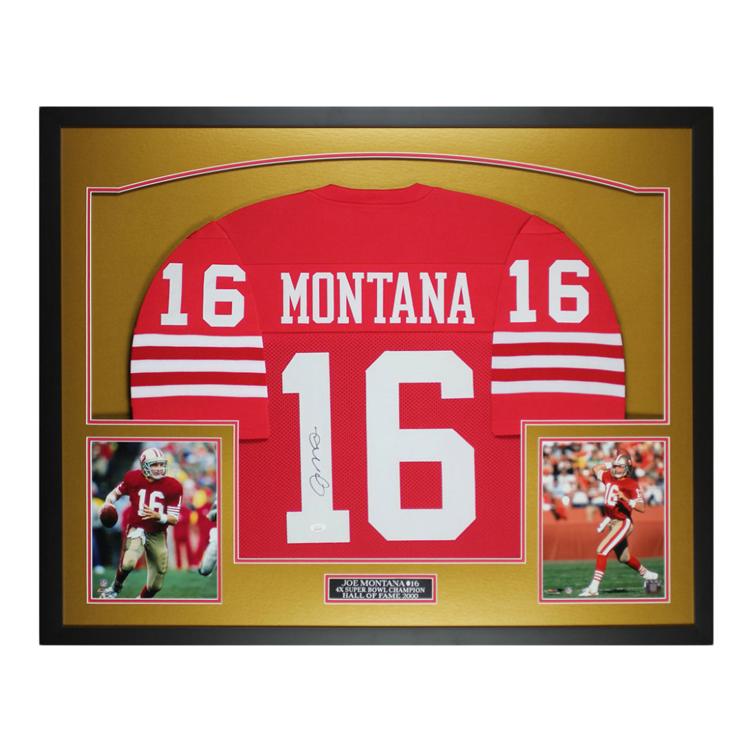 Joe Montana Signed 49ers 35x43 Custom Framed Jersey Display (JSA)