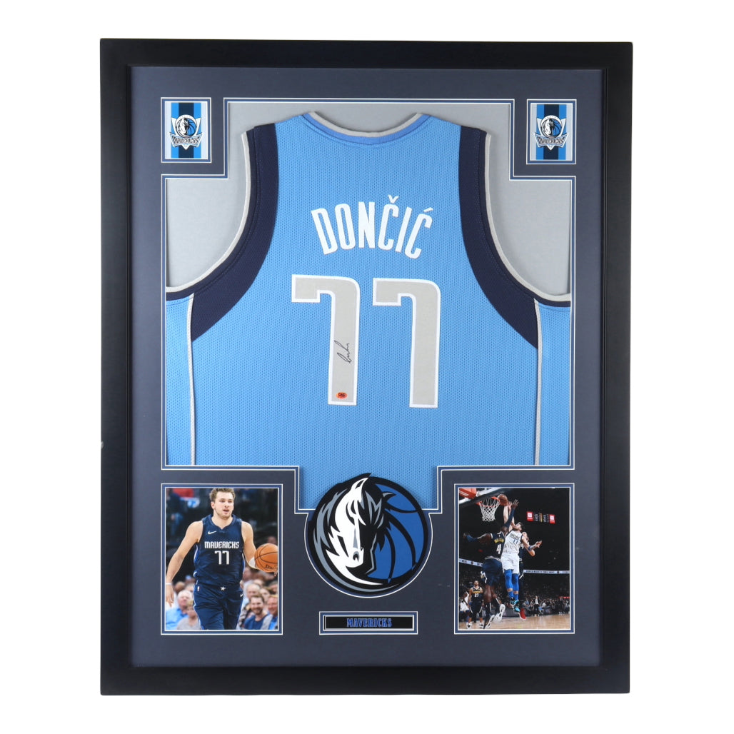 Luka Doncic Signed Mavericks 35x44 Custom Framed Jersey Display (CAS COA)