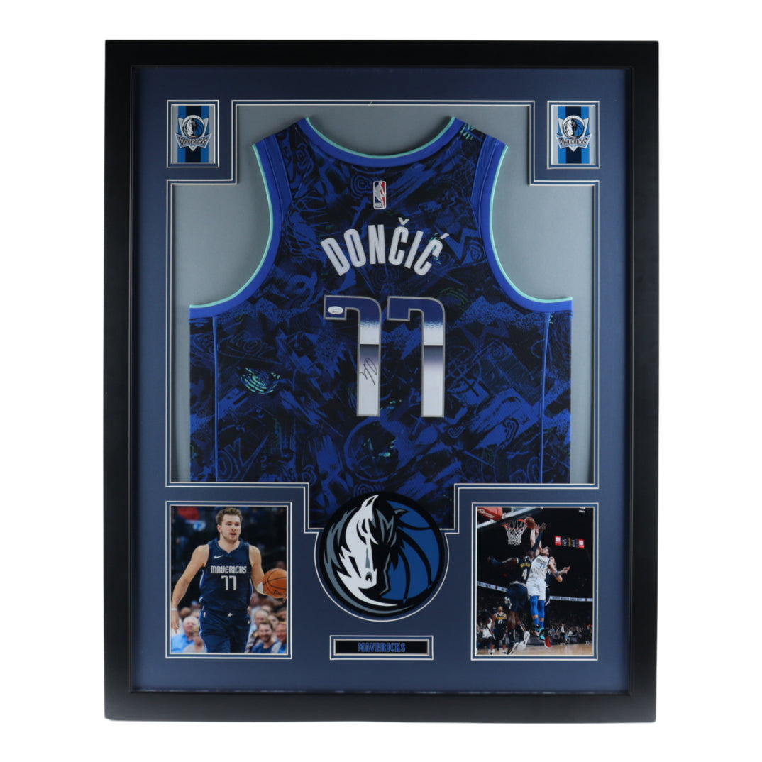 Luka Doncic Signed Mavericks 35.5x43.5 Custom Framed Jersey Display (JSA Hologram)