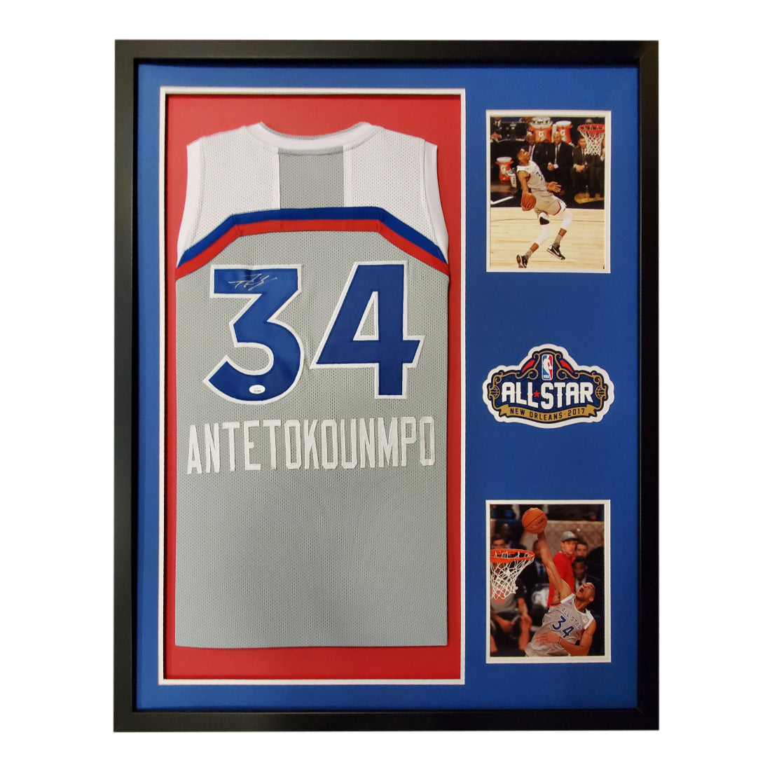 Giannis Antetokounmpo Signed 34x42 Custom Framed Jersey Display (JSA COA)
