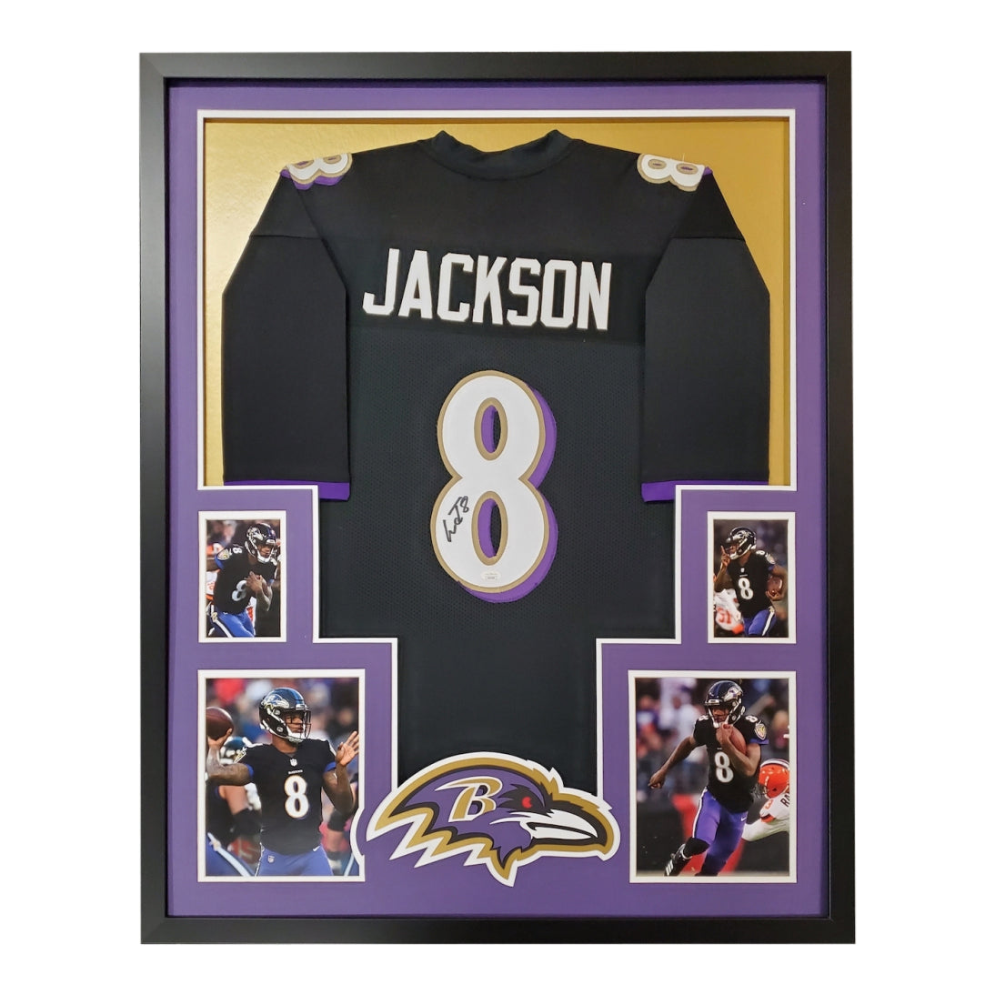 Lamar Jackson Signed Custom Framed Jersey (JSA COA)