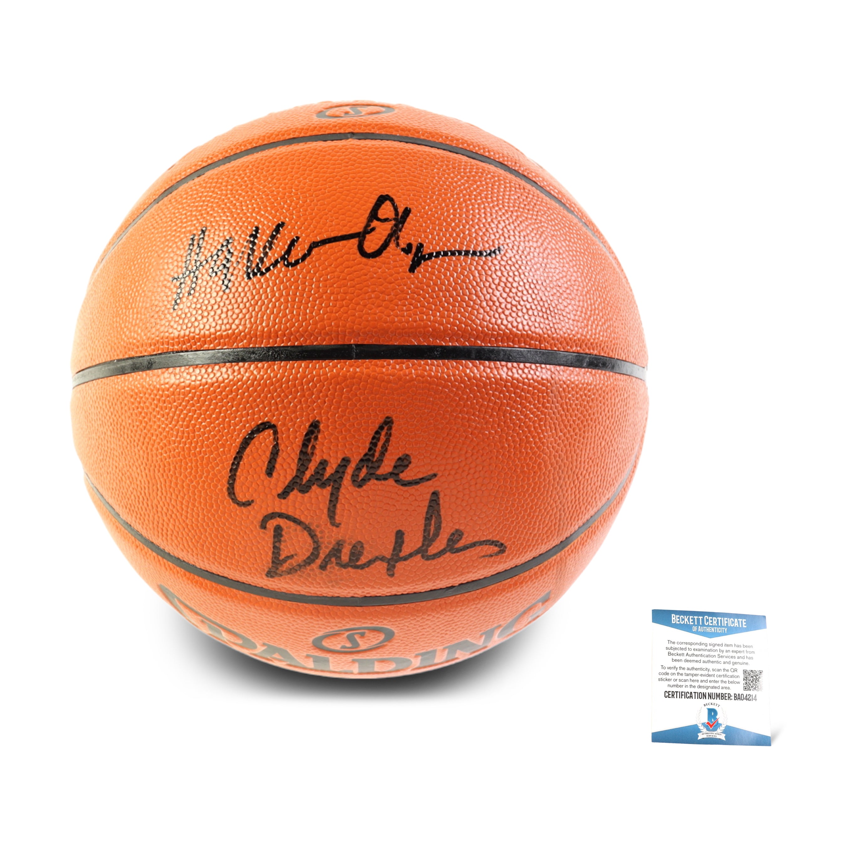 Hakeem Olajuwon & Clyde Drexler Signed NBA Basketball (JSA & Beckett)