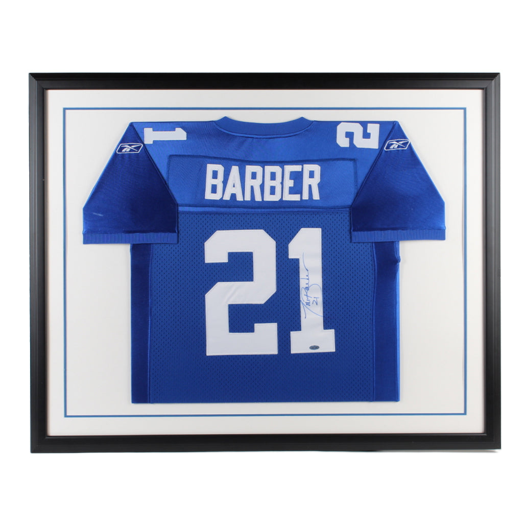 Tiki Barber Signed Giants 32.5x40.5 Custom Framed Jersey Display (Steiner)