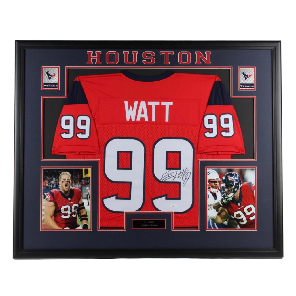 J. J. Watt Signed Texans 35x43 Custom Framed Jersey Display (JSA)