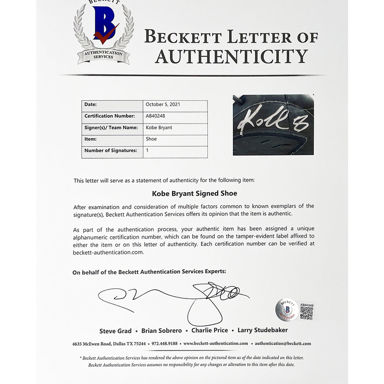 Kobe Bryant Signed Adidas Basketball Shoe (PSA & Beckett)