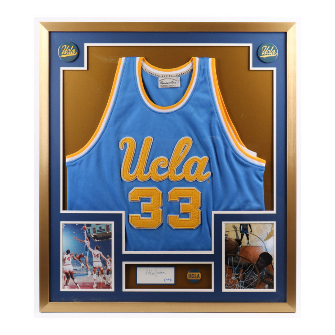 Kareem Abdul-Jabbar Signed UCLA Bruins Custom Framed Cut Display with Jersey & Pins (PSA)