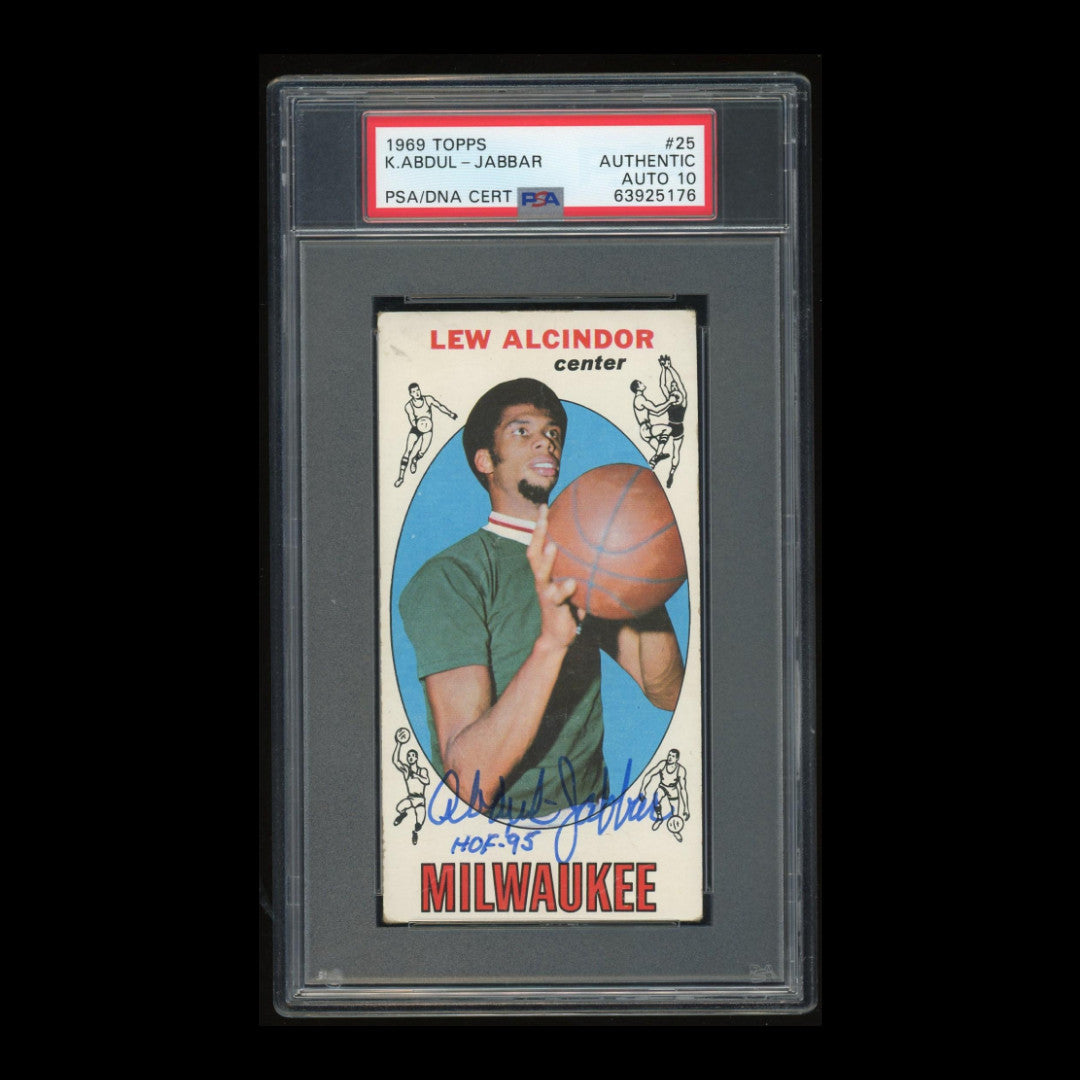 Kareem Abdul-Jabbar Signed 1969 Topps #25 RC Inscribed "HOF 95" (PSA)