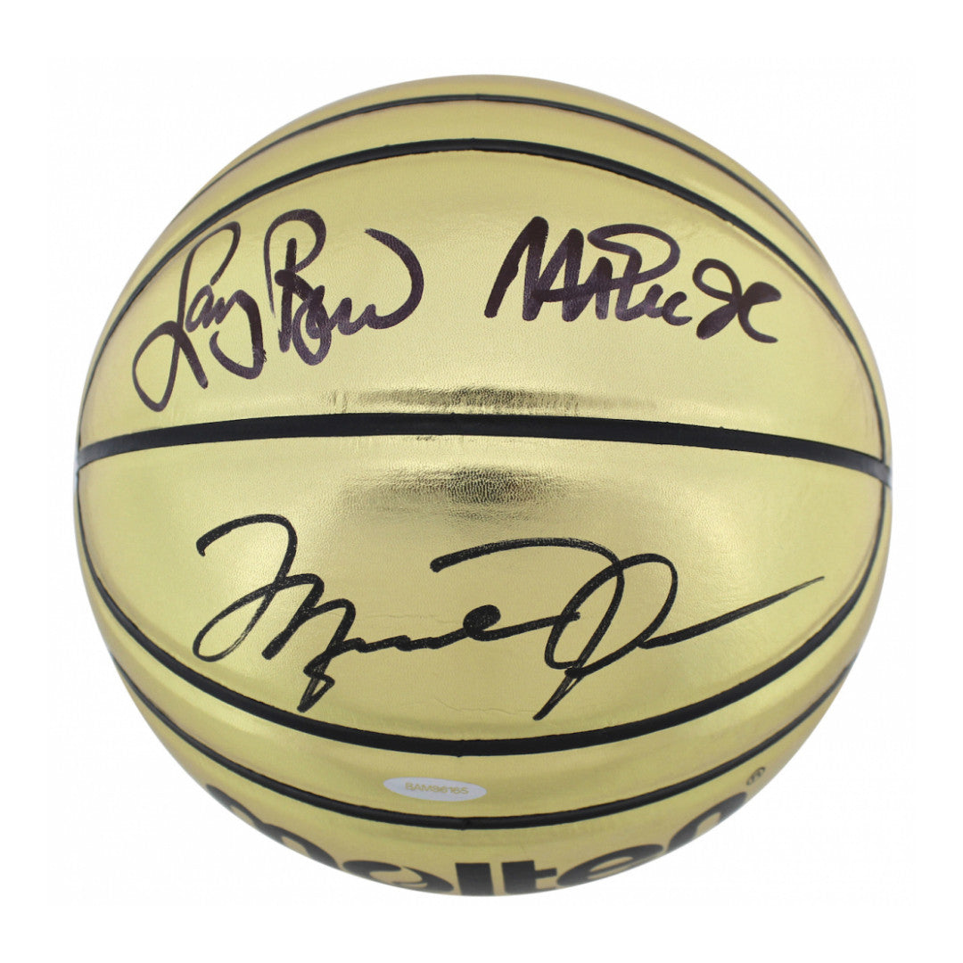Michael Jordan, Larry Bird & Magic Johnson Signed NBA Basketball Inscribed "Dreamteam 92 Gold" (Beckett & UDA)
