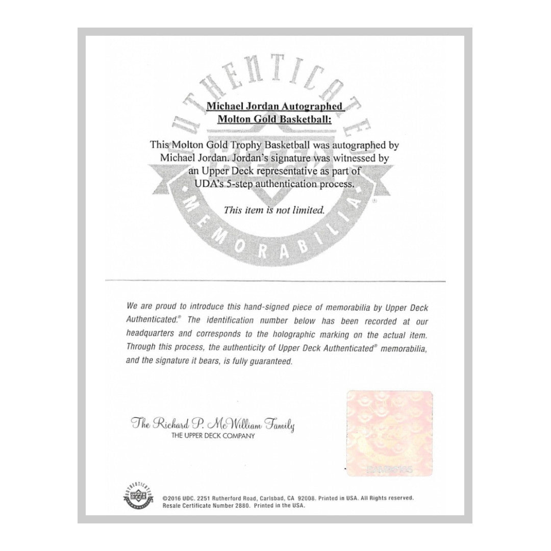 Michael Jordan, Larry Bird & Magic Johnson Signed NBA Basketball Inscribed "Dreamteam 92 Gold" (Beckett & UDA)