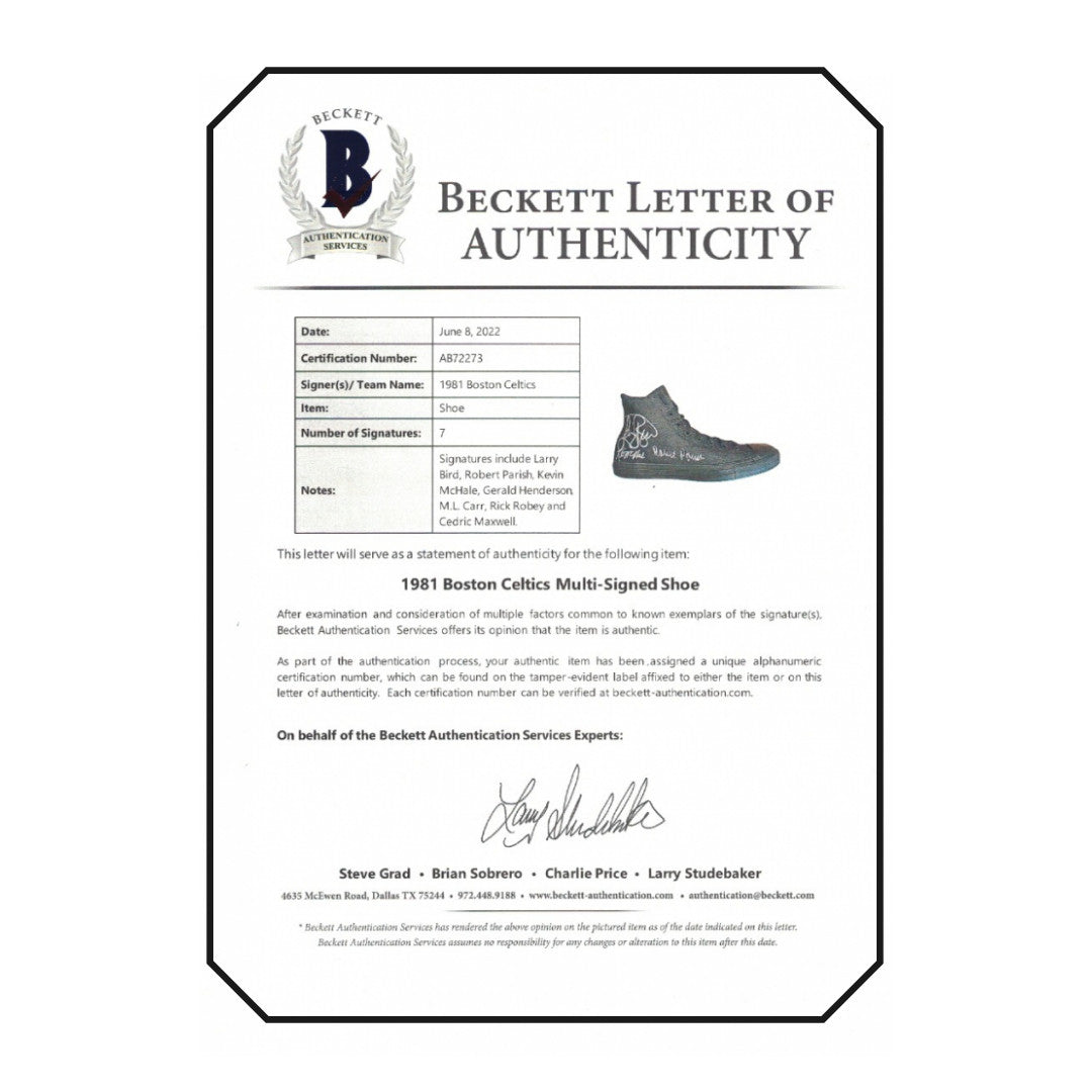 Converse All-Star Basketball Shoe Team-Signed by (7) 1981 Boston Celtics Champions with Larry Bird, Kevin McHale, Robert Parish, Gerald Henderson, Cedric Maxwell (JSA, PSA, Beckett)