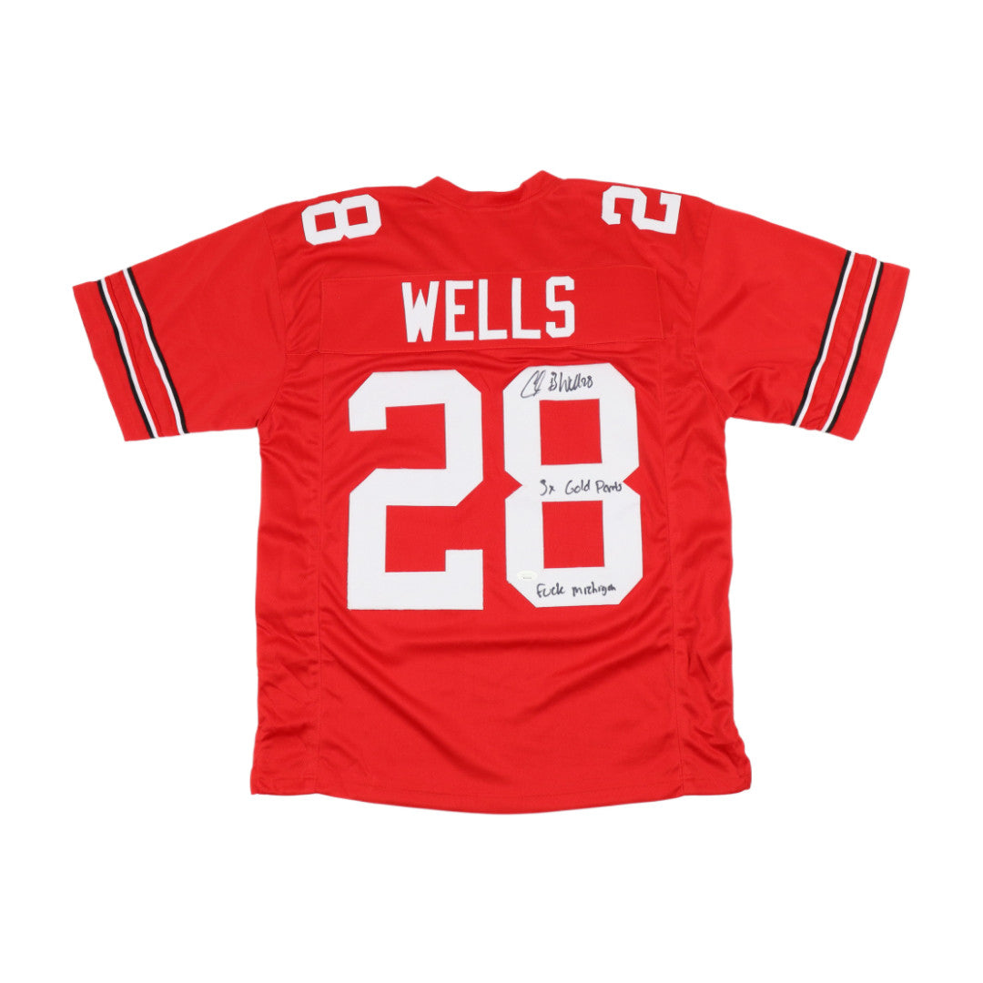 Chris "Beanie" Wells Signed Jersey Inscribed "3x Gold Pants" & "F*** Michigan" (JSA)
