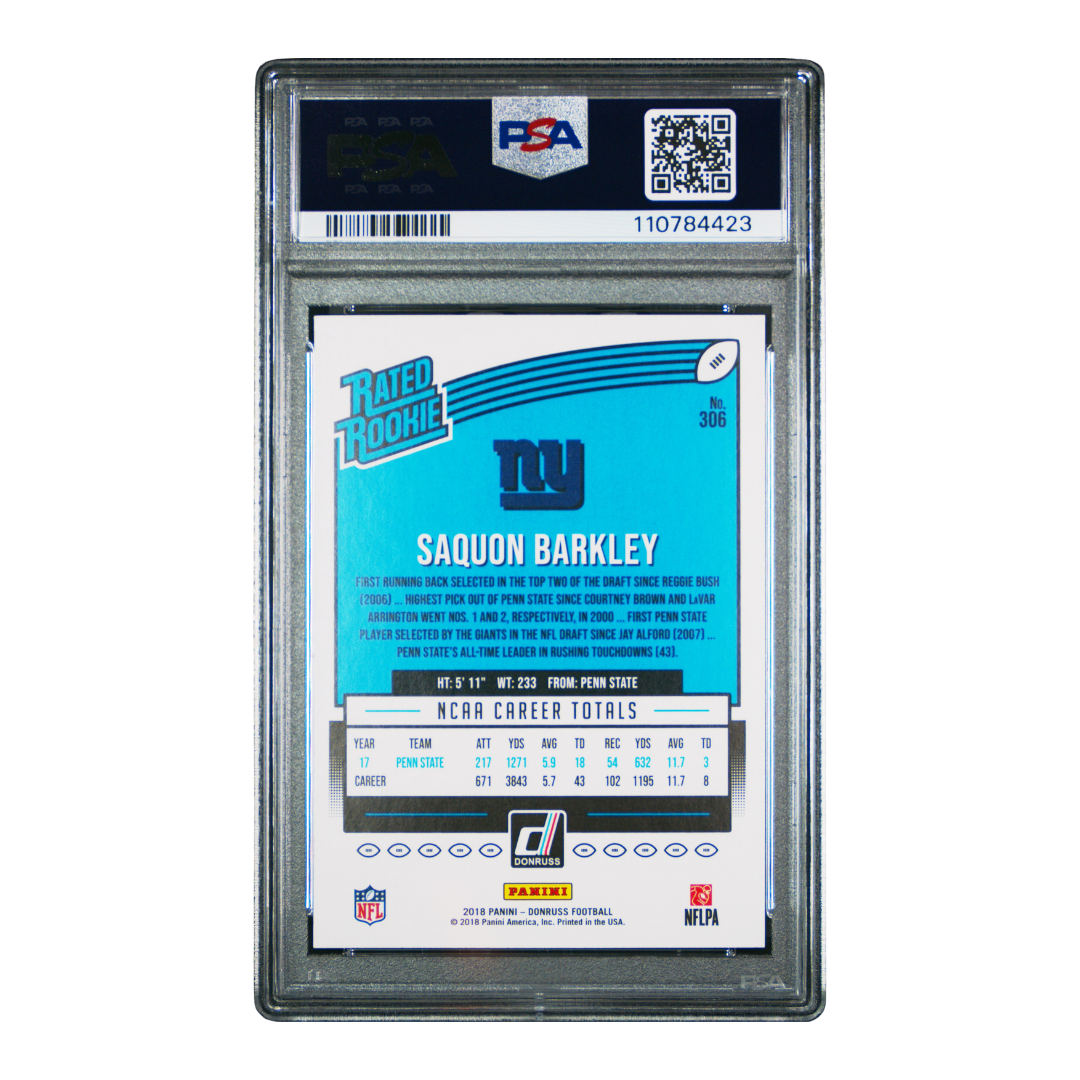 Saquon Barkley 2018 Panini Donruss #306 (PSA 9)