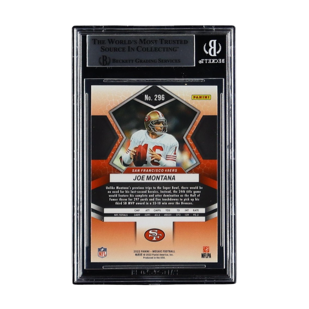 Joe Montana Signed On Sticker 2022 Panini Mosaic #293 MVP (Beckett)