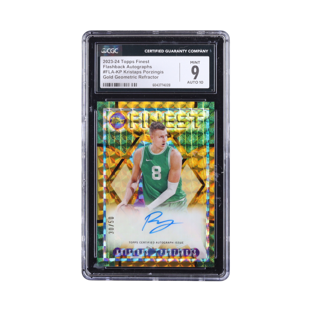 Kristaps Porzingis 2023-24 Finest Flashback Autographs Gold Geometric Refractors #FLAKP #30/50 (CGC 9 | Autograph Graded CGC 10)