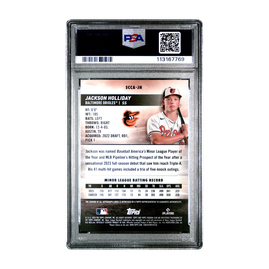 Jackson Holliday 2024 Stadium Club Chrome Autograph #SCCAJH PSA 9