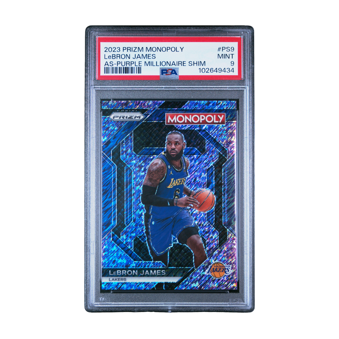 Lebron James 2023 Prizm Monopoly AS-Purple Millionaire Shimmer #PS9 34/50 PSA 9