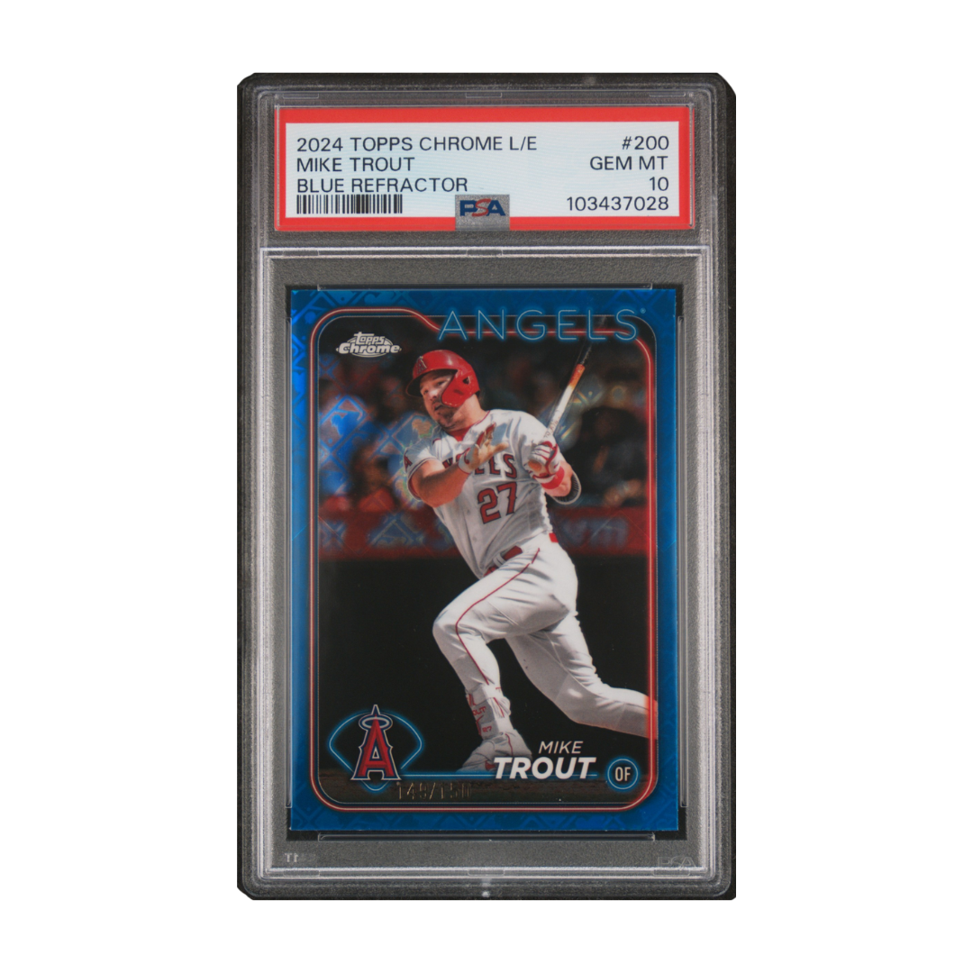 Mike Trout 2024 Topps Chrome L/E Blue Refractor #200 149/150 PSA 10