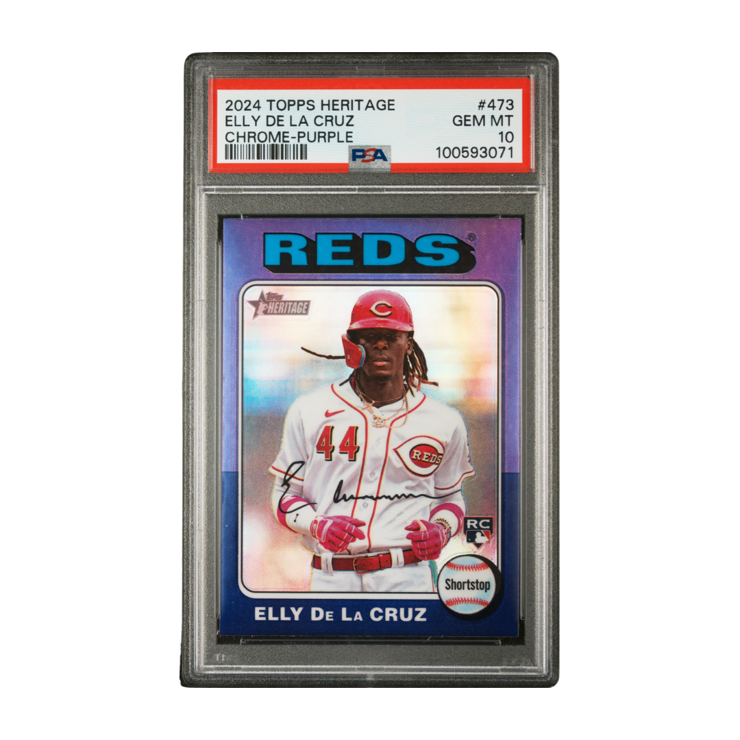 Elly De La Cruz 2024 Topps Heritage Chrome Purple #473 PSA 10