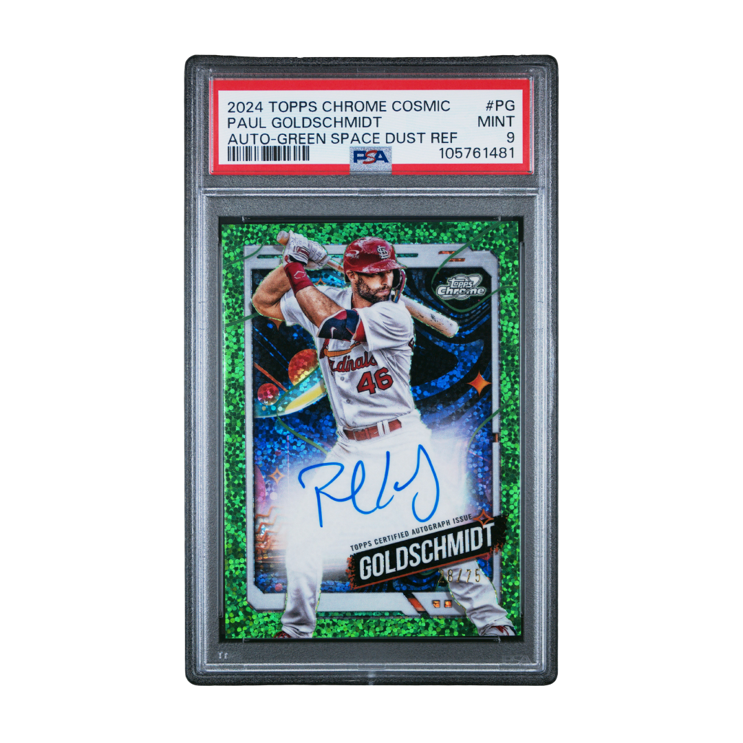 Paul Goldschmidt 2024 Topps Chrome Cosmic Auto Green Dust Refractor #PG 28/75 PSA 9