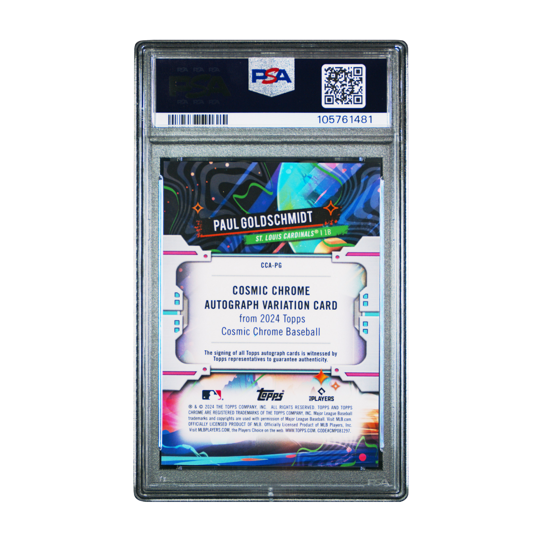 Paul Goldschmidt 2024 Topps Chrome Cosmic Auto Green Dust Refractor #PG 28/75 PSA 9