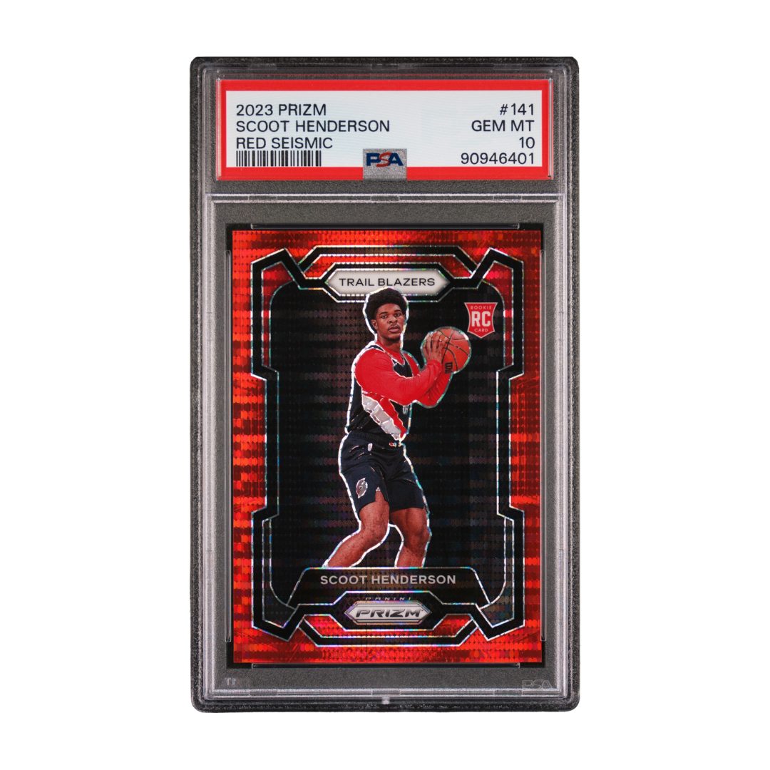 Scoot Henderson 2023 Prizm Red Seismic #141 64/299 PSA 10