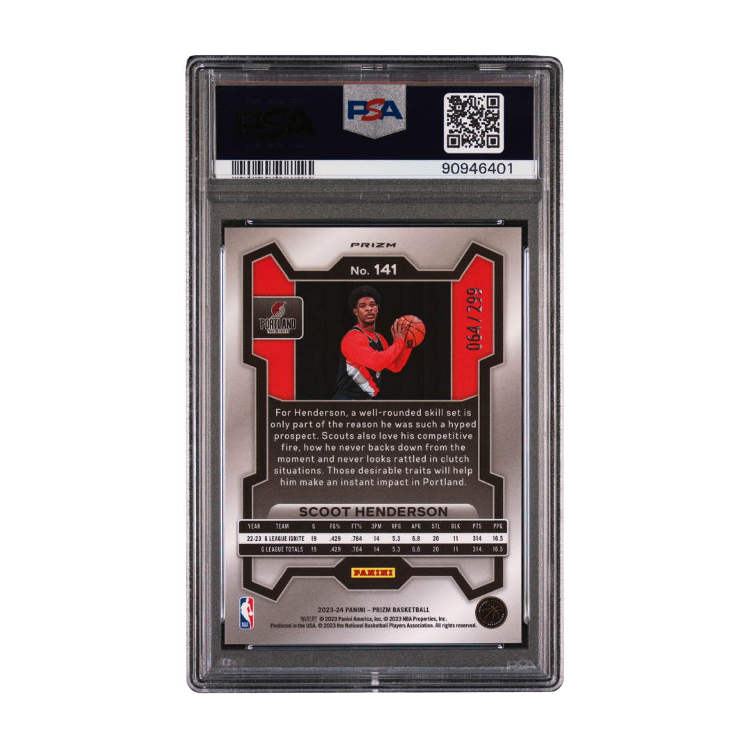 Scoot Henderson 2023 Prizm Red Seismic #141 64/299 PSA 10