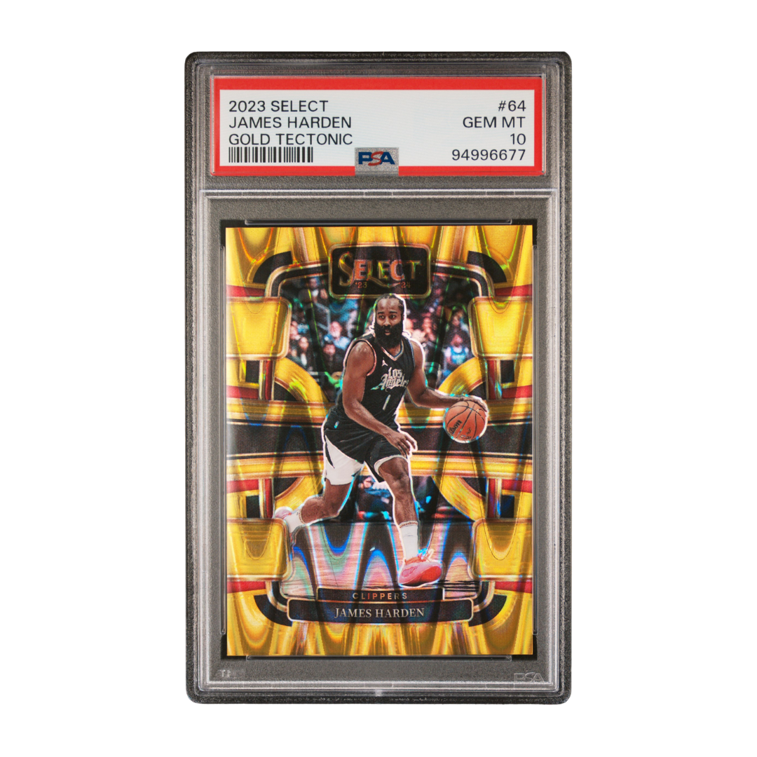 James Harden 2023 Select Gold Tectonic #64 9/10 PSA 10