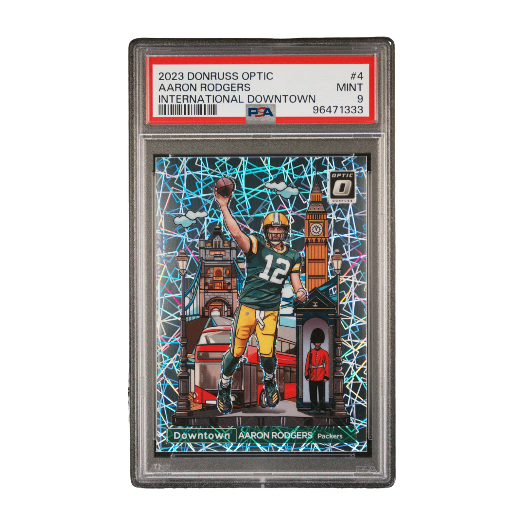 Aaron Rodgers 2023 Donruss Optic International Downtown #4 PSA 9