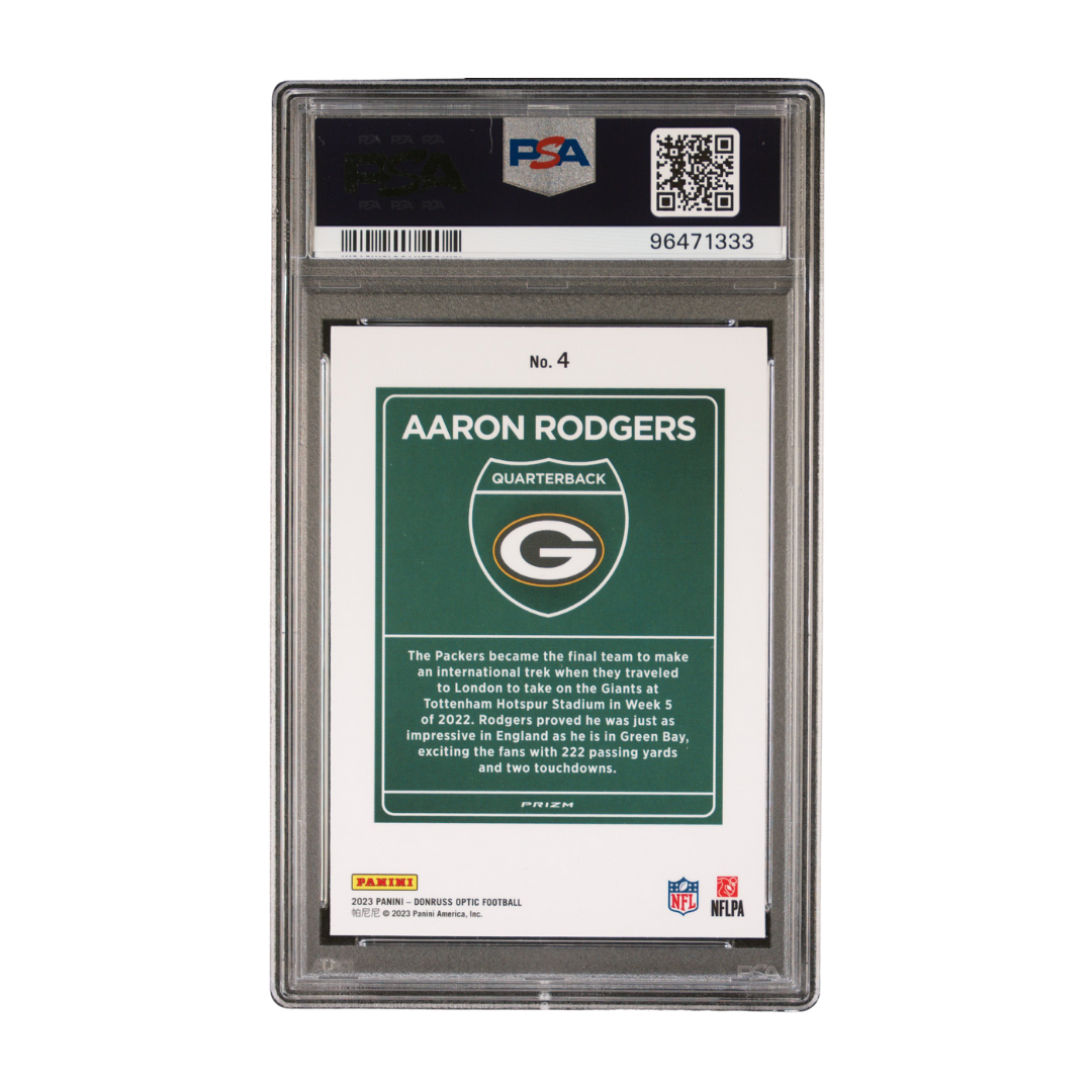 Aaron Rodgers 2023 Donruss Optic International Downtown #4 PSA 9