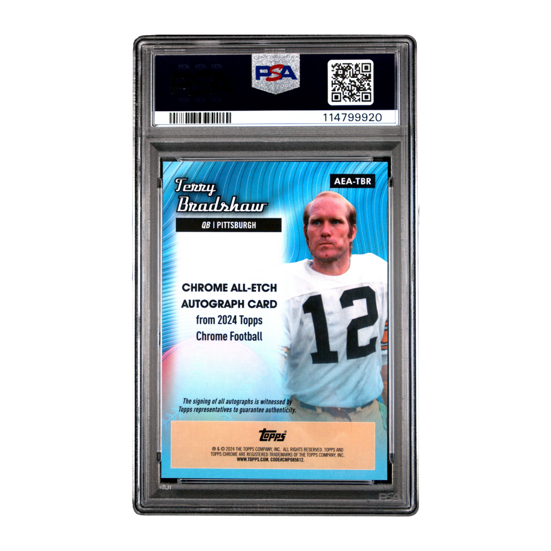 Terry Bradshaw 2024 Topps Chrome All-Etch Auto-Red Refractor #AEATBR 3/5 PSA 9