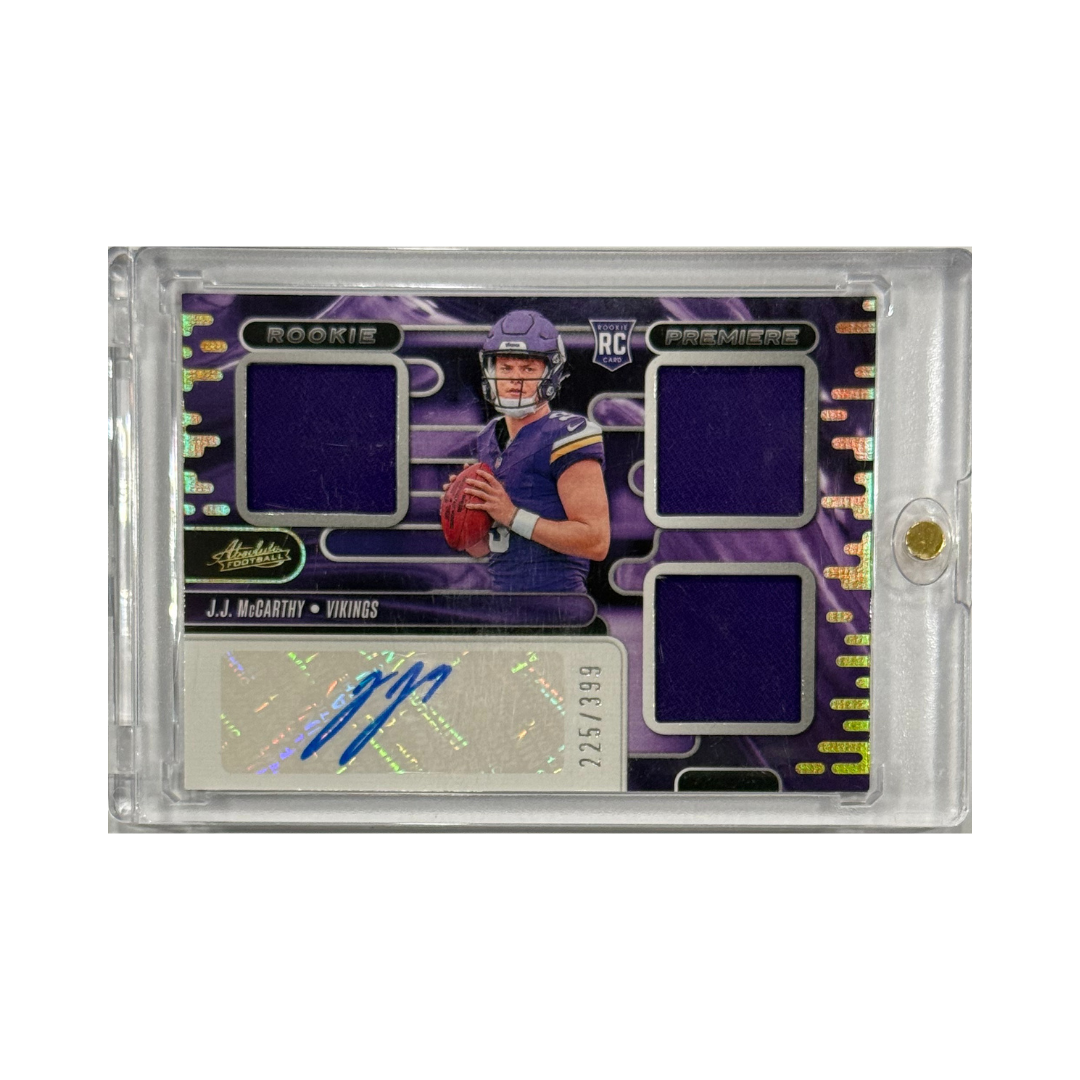 J.J. McCarthy 2024 Panini Absolute Rookie Auto No. RPM-JMY 225/399